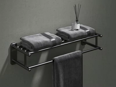 Bathroom Accessories Wall Mounted Metal Towel Rack With Gray Towels And Aromatherapy 3d model