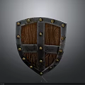 Medieval Shield Wooden Surface With Metal Frame And Golden Rivets Vintage Design