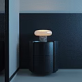 Modern Black Bedside Table With Marble Base Lamp And White Lampshade