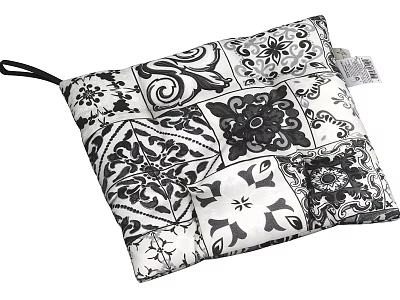 Black and White Patchwork Throw Pillow with Various Floral and Geometric Patterns 3d model