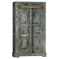 Vintage Style Decorative Cabinet With Distressed Finish And Carved Double Doors