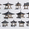 Traditional Chinese Pavilion Models With Diverse Roof Styles And Wooden Architectural Structures