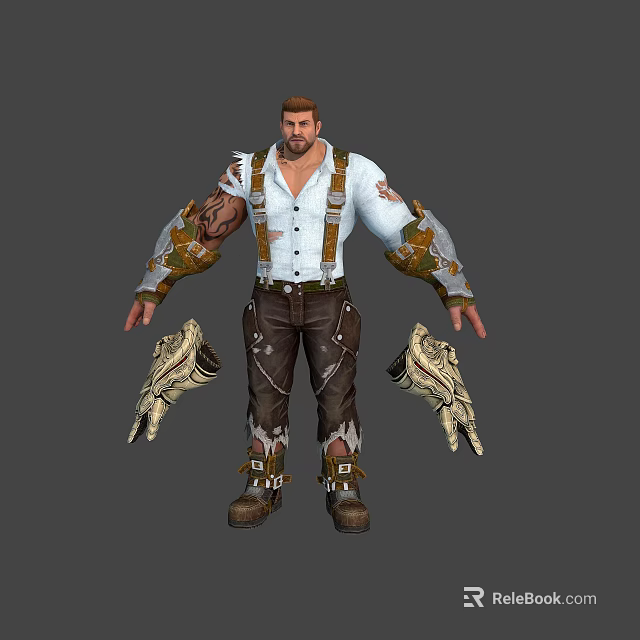 Male Fantasy Character With Biological Arm Decorations And Claw Weapons 3d model 