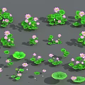 Beautiful Pink Lotus Flowers With Green Lily Pads And Lush Foliage