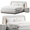 Modern Double Bed with Upholstered Headboard White Bedding and Matching Nightstand