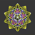Abstract Star Geometric Structure with Yellow Pink Blue Lines and White Nodes on Reflective Gray Background