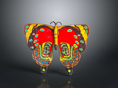 Vibrant Butterfly Shaped Decorative Living Accessory With Hand Painted Facial Patterns 3d model