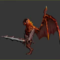 Red Demon Game And Movie Character With Horns Wings Glowing Core And Skull Decoration