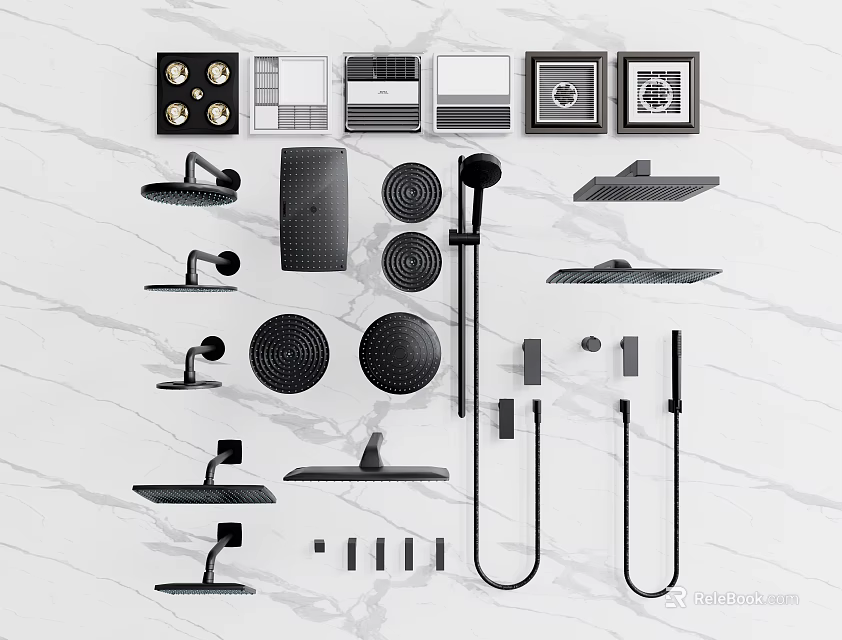 Modern Shower System With Rain Handheld Heads Control Panel Hose And Brackets 3d model