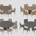 Modern Round Dining Table Set With Six Chairs And Gray Marble Top 3d model