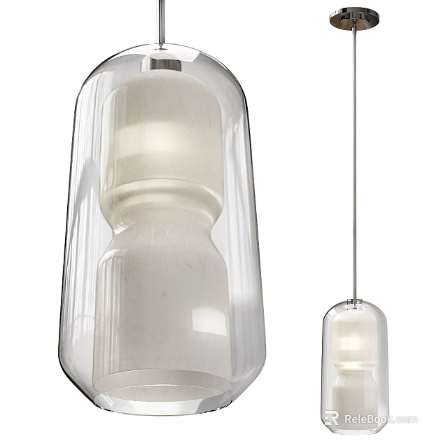 Modern Minimalist Pendant Lights With Transparent Glass Cover White Lampshade And Different Sizes Hanging 3d model 