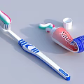 Daily Cleansing Essentials Toothbrush And Toothpaste Tube With Squeezed Paste 3d model