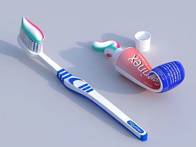 Daily Cleansing Essentials Toothbrush And Toothpaste Tube With Squeezed Paste 3d model