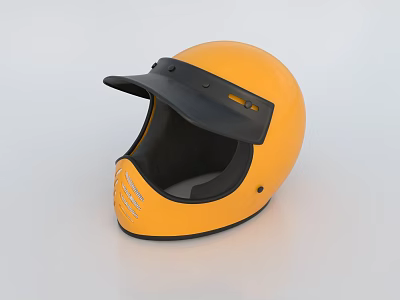 Modern Stylish Yellow Helmet With Black Visor And Ventilation Slots 3d model