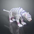 Handmade White Tiger Toy with Purple Stripes on Dark Reflective Background
