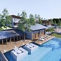 Modern Luxury Resort With Open Terraces Swimming Pools And Lush Trees