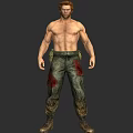 Shirtless Muscular Male Game Movie Character With Red Hair And Bloodstained Pants
