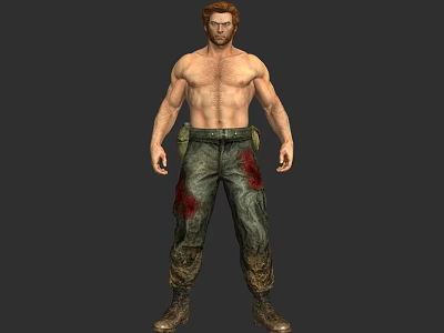Shirtless Muscular Male Game Movie Character With Red Hair And Bloodstained Pants 3d model