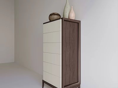 Modern Chest of Drawers With White Drawers Dark Wood Frame And Decorative Vases On Top 3d model