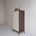 Modern Chest of Drawers With White Drawers Dark Wood Frame And Decorative Vases On Top