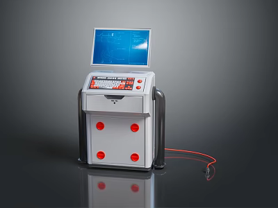Modern Equipment Unit With Blue Screen Display Control Panel Red Dots And Red Cable 3d model