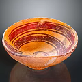 Traditional Earthenware Bowl With Orange Red Stripes For Daily Living