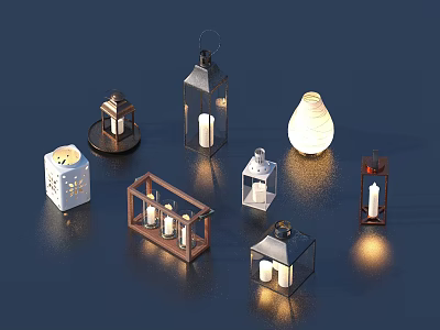 Various Decorative Lanterns With Candles For Home Decor And Ambient Lighting 3d model