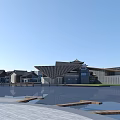 Commercial Street Surrounded By Lake Green Spaces Plaza And Modern Buildings