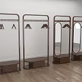 Modern Wooden Clothes Racks With Mirrors Hanging Hooks And Base Storage Shelves Interior