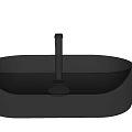 Sleek Black Oval Washbasin With Modern Chrome Faucet And Smooth Surface