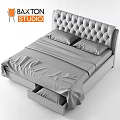 Modern Bed With Tufted Headboard Gray Black Linens And Drawer Storage