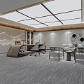Modern Office Interior Design With Sofa Desk Chairs Gray Carpet And Large Windows
