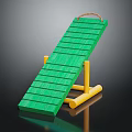 Green Wooden Ramp With Yellow Support Posts And Top Handle For Kids Play Equipment