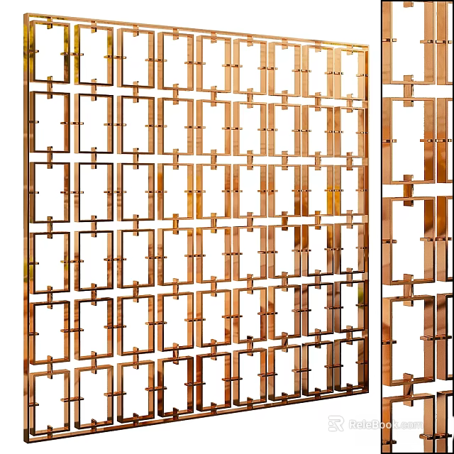 Modern Gold Metal Grid Wall Decor With Geometric Pattern Design 3d model
