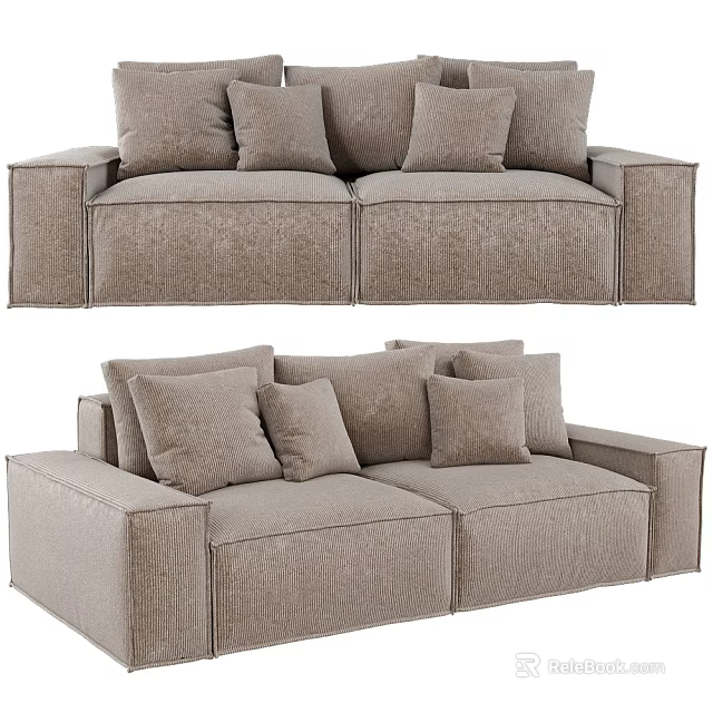 Modern Light Brown Fabric Two-Seater Sofa with Plush Cushions and Comfortable Design 3d model