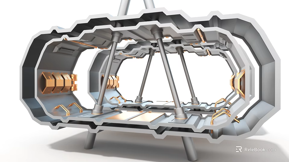 Industrial Equipment Open Internal Structure With Metal Frames Support Columns And Components 3d model 