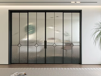 Modern Black Frame Glass Sliding Door Design With Decorative Patterns For Interior Space 3d model