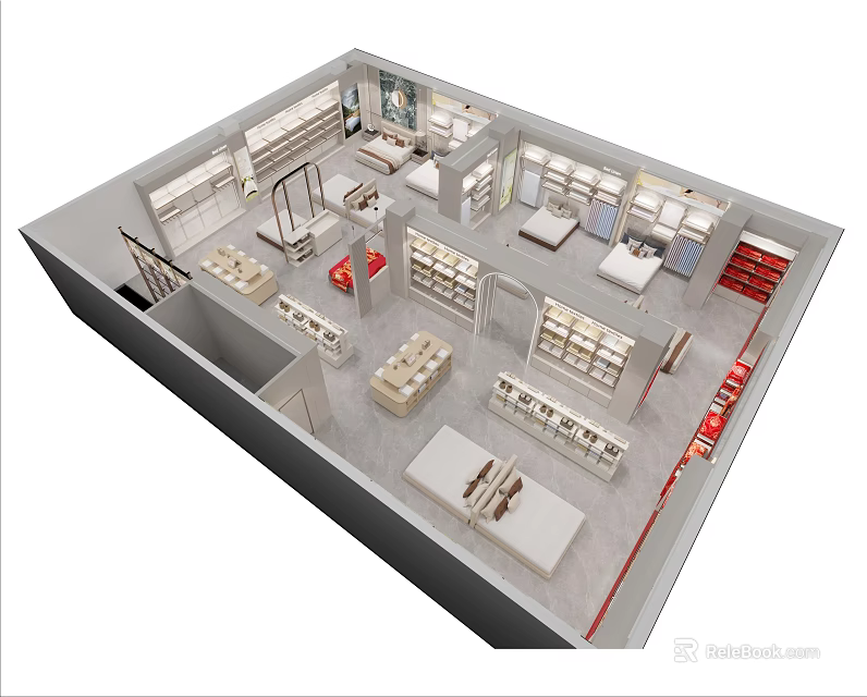 Mall Store Layout With Organized Shelves Display Tables And Product Displays 3d model 