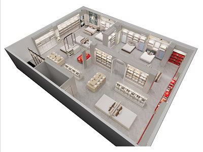 Mall Store Layout With Organized Shelves Display Tables And Product Displays 3d model