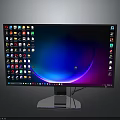 Modern Computer Monitor With Colorful App Icons And Gradient Screen