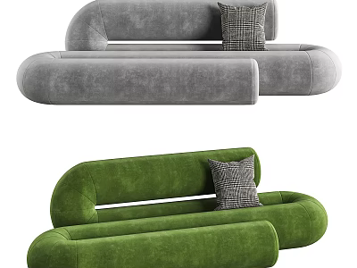 Abstract Shape Sofa Gray And Green Velvet Fabric With Modern Curved Minimalist Comfortable Cushion 3d model