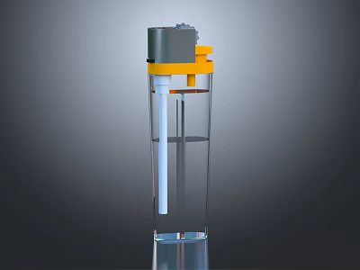 Transparent Cylindrical Device With Yellow Gray Top And White Tube Inside 3d model