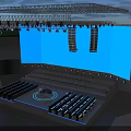 Elegant Stage Setup With Large Blue Screen And Bright Lighting Effects
