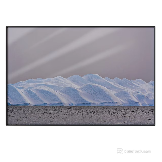 Snow Covered Mountain Landscape Painting With Gray Sky Sunlight Rays And Dark Ground 3d model 