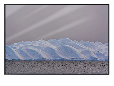 Snow Covered Mountain Landscape Painting With Gray Sky Sunlight Rays And Dark Ground 3d model
