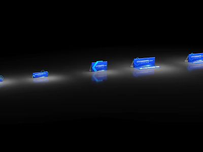 Dark Background Wall With Blue Illuminated Display Stands And Glowing Elements 3d model