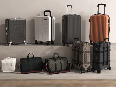 Different Styles Of Luggage And Bags Displayed 3d model