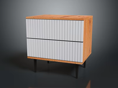 Modern Wooden Cabinet With White Vertical Striped Doors And Black Slim Legs 3d model