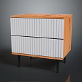 Modern Wooden Cabinet With White Vertical Striped Doors And Black Slim Legs