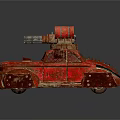 Rustic Red Toy Tank with Vintage Design and Cannon Turret on Top
